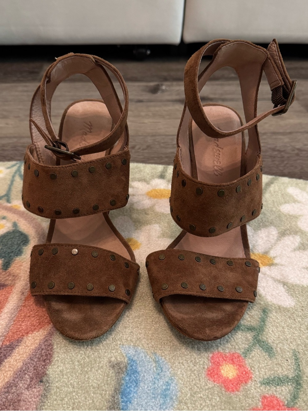 Madewell Brown Suede Studded Ankle-Strap Heels